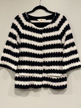 Anthropologie HWR Black Cream Striped Textured Knit Cardigan S